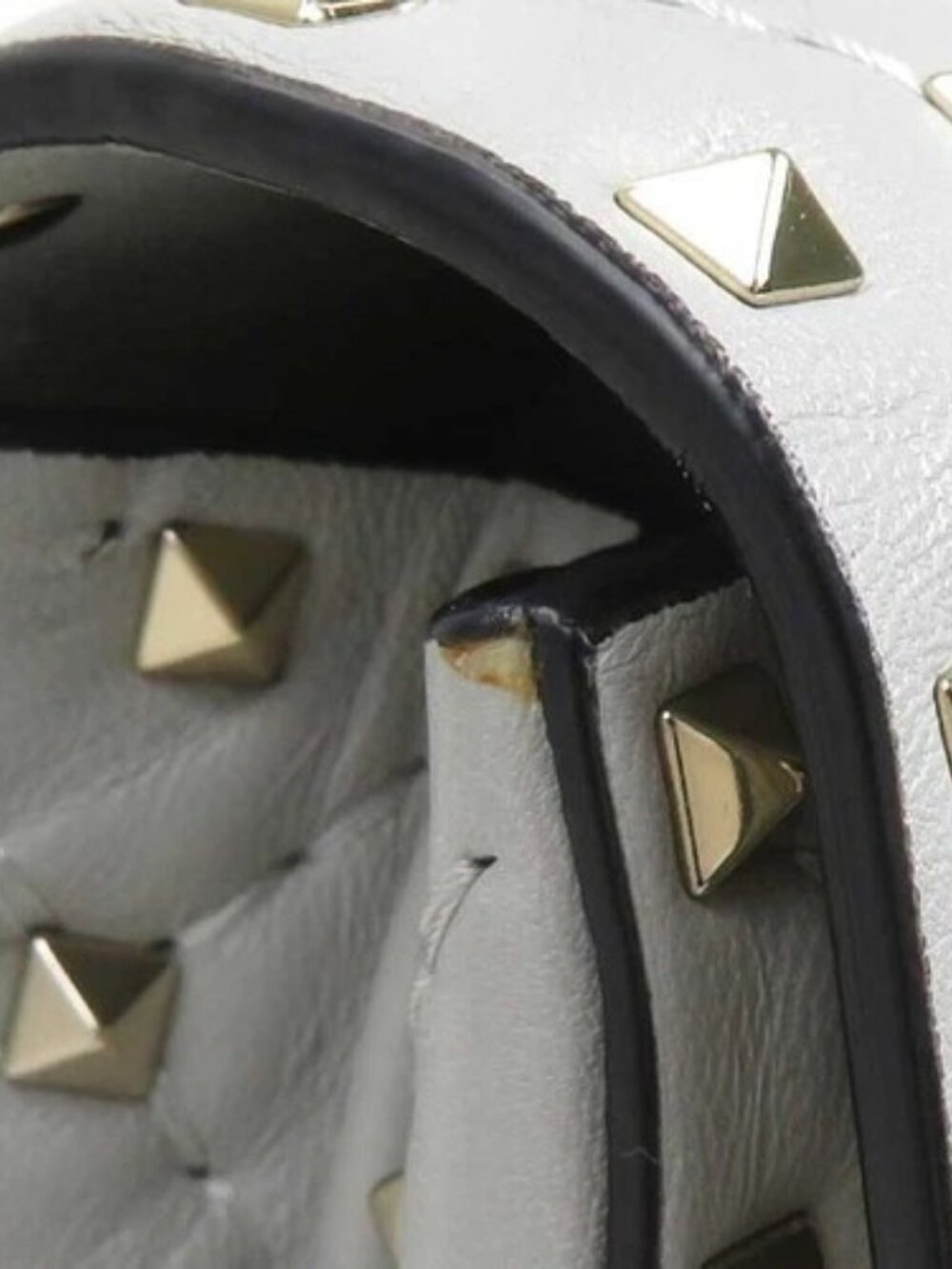 Auth Valentino Garavani Rockstud Handbag Shoulder Bag Light Gray/Gold - e61152g - Picture 13 of 16